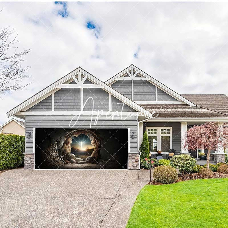 Aperturee - Aperturee Dark Night Cave Holy Cross Easter Garage Door Banner