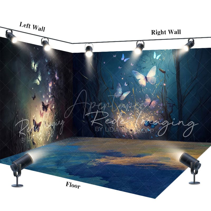 Aperturee - Aperturee Dark Night Forest Butterfly Fine Art Room Set Backdrop