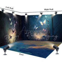 Aperturee - Aperturee Dark Night Forest Butterfly Fine Art Room Set Backdrop