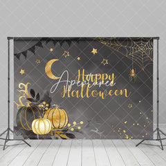 Aperturee - Aperturee Dark Night Gold Pumpkins Moon Halloween Backdrop