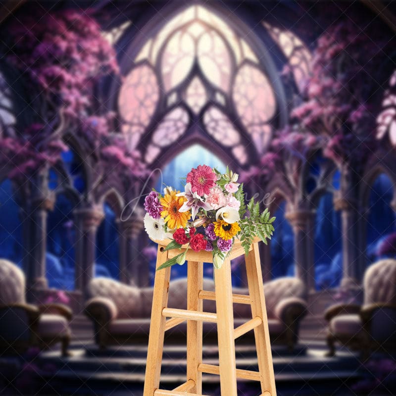 Aperturee - Aperturee Dark Purple Floral Punk Palace Architecture Backdrop