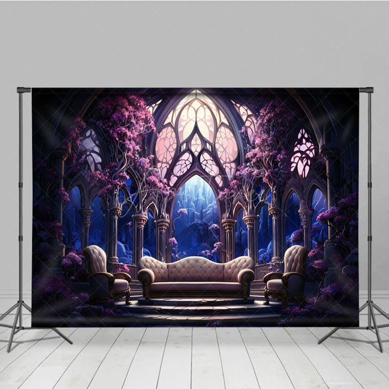 Aperturee - Aperturee Dark Purple Floral Punk Palace Architecture Backdrop