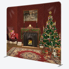 Aperturee - Aperturee Dark Red Fireplace Carpet Christmas Tension Backdrop