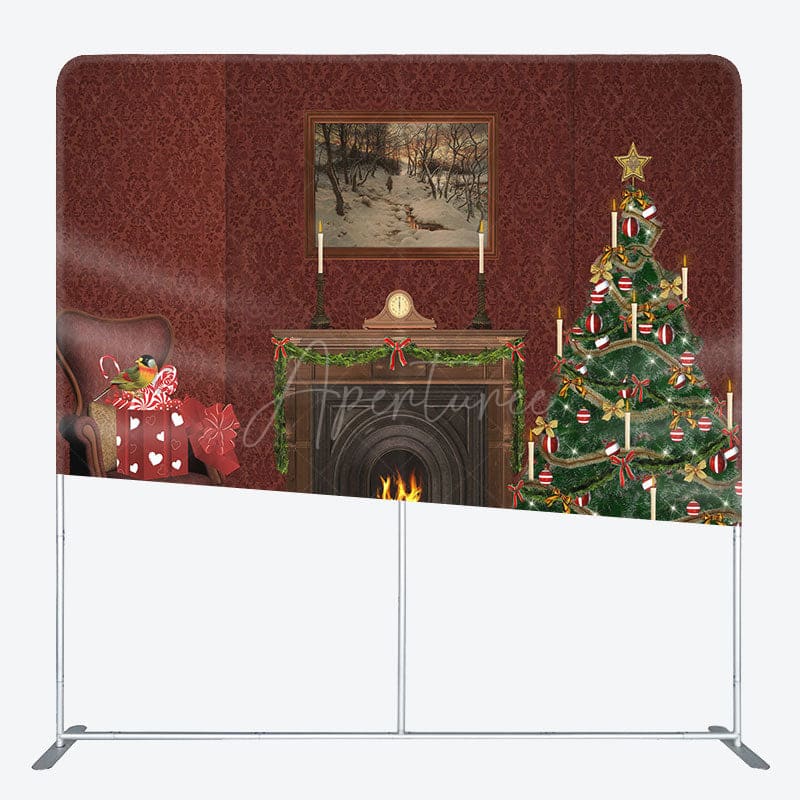 Aperturee - Aperturee Dark Red Fireplace Carpet Christmas Tension Backdrop