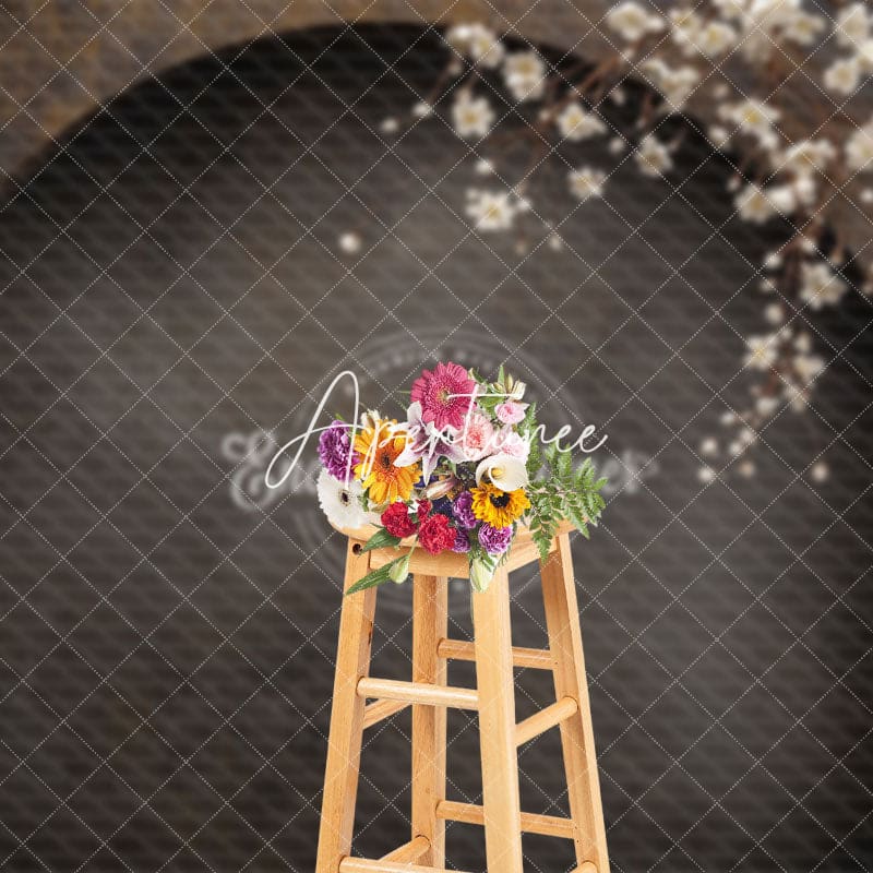 Aperturee - Aperturee Dark Retro Arch Floral Wedding Photography Backdrop