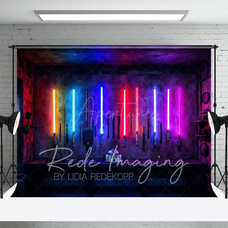 Aperturee - Aperturee Dark Room Colorful Lightsabers Science Fiction Backdrop