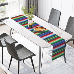 Aperturee - Aperturee Dark Serape Stripe Table Runner for Mexican Fiesta Cinco de Mayo Carnival Decor Day of the Dead Party Decoration