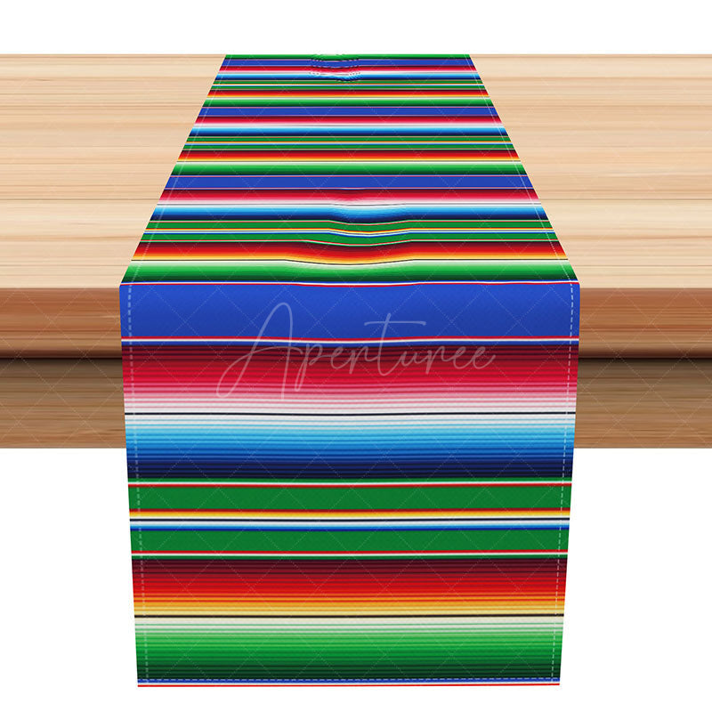 Aperturee - Aperturee Dark Serape Stripe Table Runner for Mexican Fiesta Cinco de Mayo Carnival Decor Day of the Dead Party Decoration