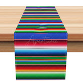 Aperturee - Aperturee Dark Serape Stripe Table Runner for Mexican Fiesta Cinco de Mayo Carnival Decor Day of the Dead Party Decoration