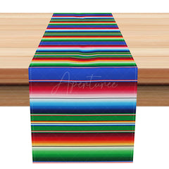 Aperturee - Aperturee Dark Serape Stripe Table Runner for Mexican Fiesta Cinco de Mayo Carnival Decor Day of the Dead Party Decoration