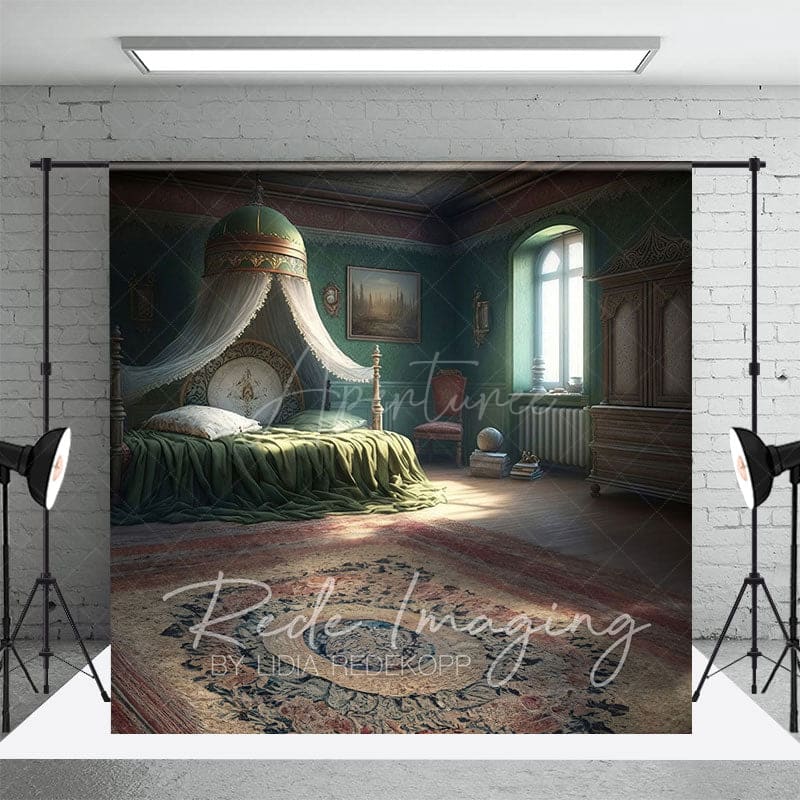 Aperturee - Aperturee Dark Vintage Princess Bedroom Photography Backdrop