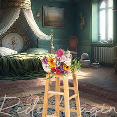 Aperturee - Aperturee Dark Vintage Princess Bedroom Photography Backdrop