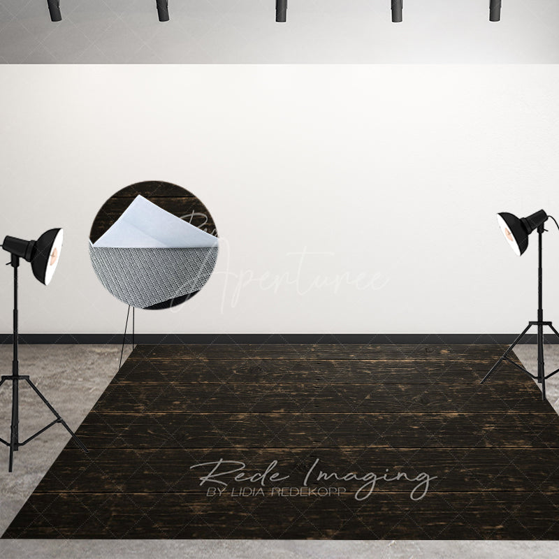 Aperturee - Aperturee Dark Wood Black Retro Fabric Floor Backdrop For Photo