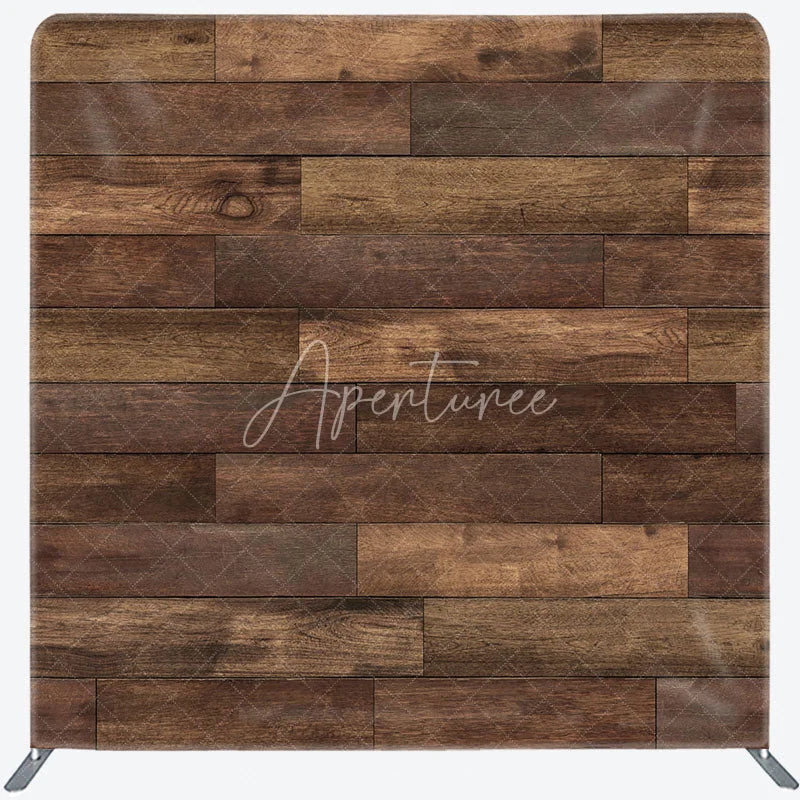 Aperturee - Aperturee Dark Wood Planks Double-Sided Tension Fabric Backdrop Rustic Faux Wooden Wall Farmhouse Photo Booth Background