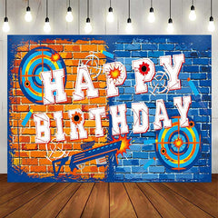 Aperturee Aperturee Dart War Birthday Backdrop Orange and Blue Brick Wall Target Banner Blaster Themed Party Supplies for Boys