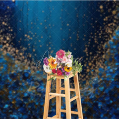 Aperturee - Aperturee Deep Blue and Gold Glitter Abstract Photography Backdrop Luxurious Shimmering Texture for Portraits