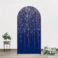 Aperturee - Aperturee Deep Blue Rose Gold Glitter Cascading Stars Round Top Arch Backdrop Elegant Celebration Party Decor