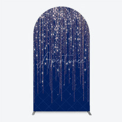 Aperturee - Aperturee Deep Blue Rose Gold Glitter Cascading Stars Round Top Arch Backdrop Elegant Celebration Party Decor
