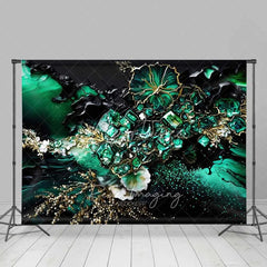 Aperturee - Aperturee Deep Green Floral Crystal Abstract Backdrop Gold Veins and Blossoms Photography Background Elegant Event Decor