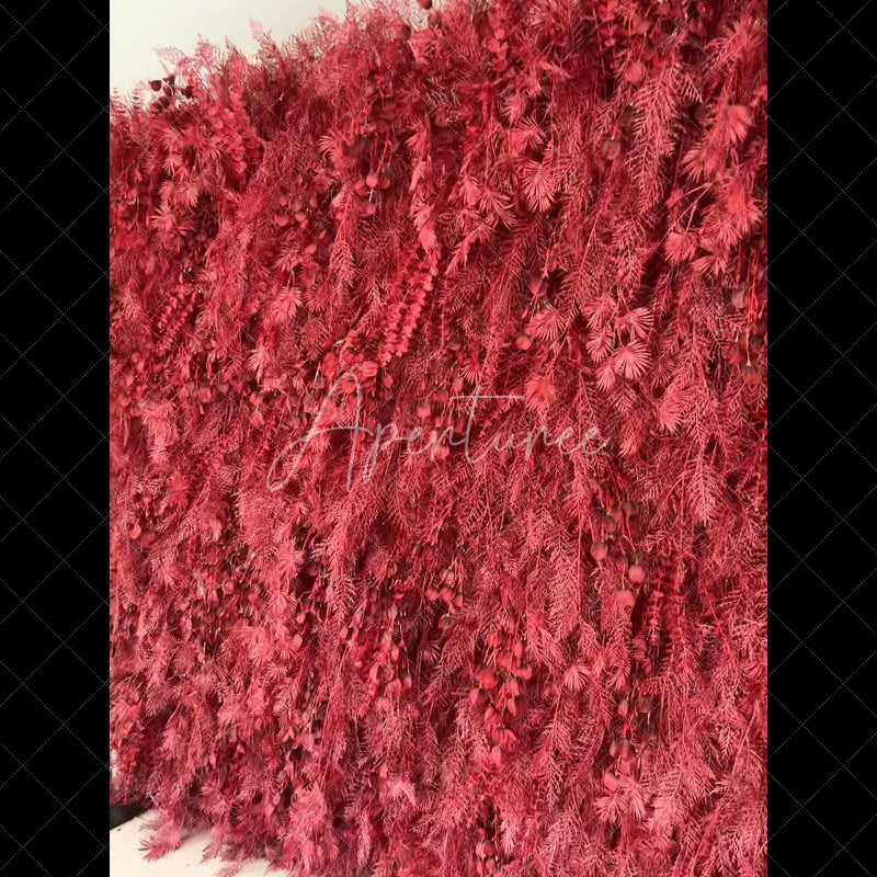 Aperturee - Aperturee Deep Red Artificial Flower Wall with Lush Foliage and Berry Clusters Elegant Wedding Party Decor