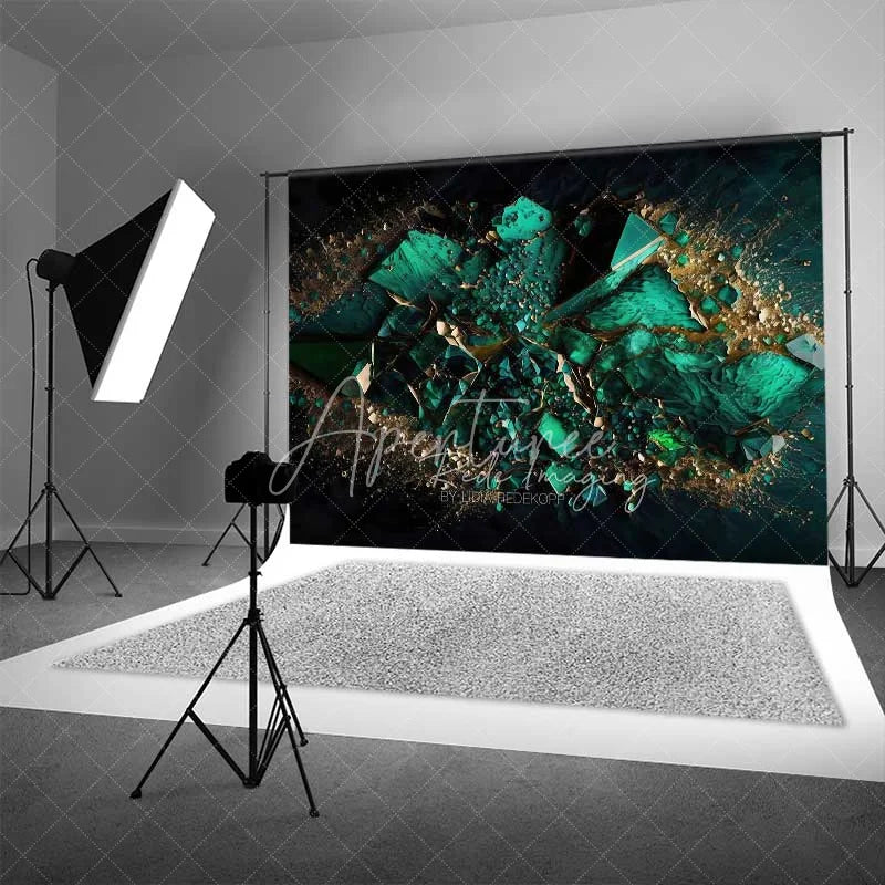 Aperturee - Aperturee Deep Teal Geometric Geode Crystal Backdrop Gold Dust Abstract Art Photography Background Modern Party Decor