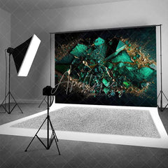 Aperturee - Aperturee Deep Teal Geometric Geode Crystal Backdrop Gold Dust Abstract Art Photography Background Modern Party Decor