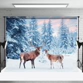 Aperturee - Aperturee Deer Elk Winter Forest Natural Photography Backdrop