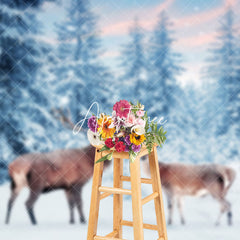 Aperturee - Aperturee Deer Elk Winter Forest Natural Photography Backdrop