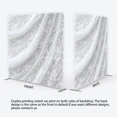 Aperturee - Aperturee Delicate White Lace Floral Pearl Embellished Square Double-Sided Backdrop Elegant Wedding Photography Decor