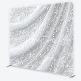 Aperturee - Aperturee Delicate White Lace Floral Pearl Embellished Square Double-Sided Backdrop Elegant Wedding Photography Decor