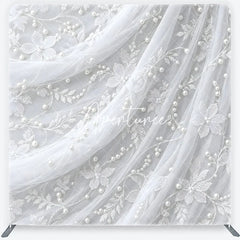Aperturee - Aperturee Delicate White Lace Floral Pearl Embellished Square Double-Sided Backdrop Elegant Wedding Photography Decor
