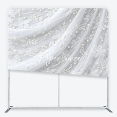 Aperturee - Aperturee Delicate White Lace Floral Pearl Embellished Square Double-Sided Backdrop Elegant Wedding Photography Decor