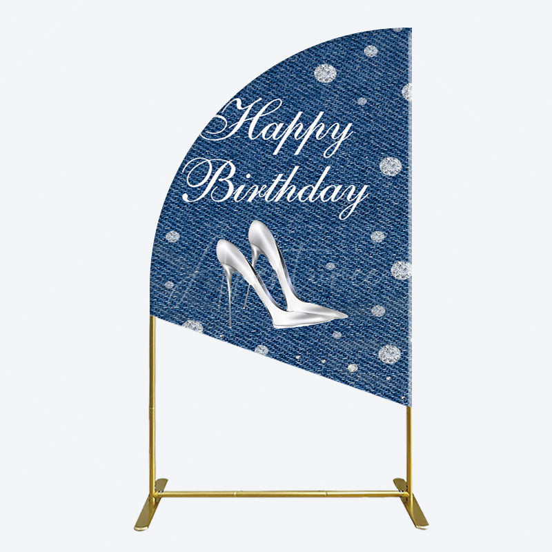 Aperturee - Aperturee Denim Diamond High Heel Happy Birthday Half Moon Arch Backdrop