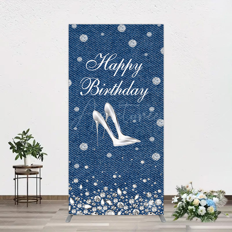 Aperturee - Aperturee Denim Diamond High Heel Happy Birthday Rectangle Backdrop