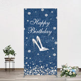Aperturee - Aperturee Denim Diamond High Heel Happy Birthday Rectangle Backdrop