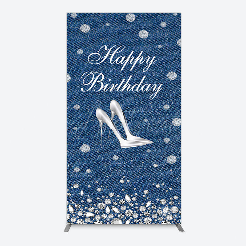 Aperturee - Aperturee Denim Diamond High Heel Happy Birthday Rectangle Backdrop