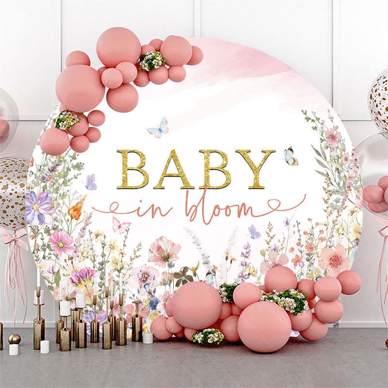 Aperturee - Aperturee Dense Colorful Wildflower Round Baby Shower Backdrop