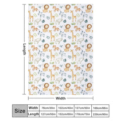 Aperturee - Aperturee Dense Cute Safari Animals Leaf Custom Name Blanket