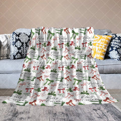 Aperturee - Aperturee Dense Green Red Pink Bow Tie Custom Name Blanket