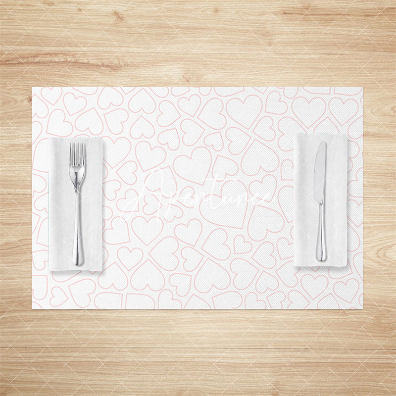 Aperturee - Aperturee Dense Pink Line Love Hearts White Set Of 4 Placemats