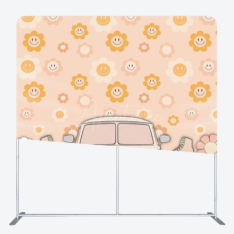 Aperturee - Aperturee Dense Sun Floral Groovy Car Tension Fabric Backdrop