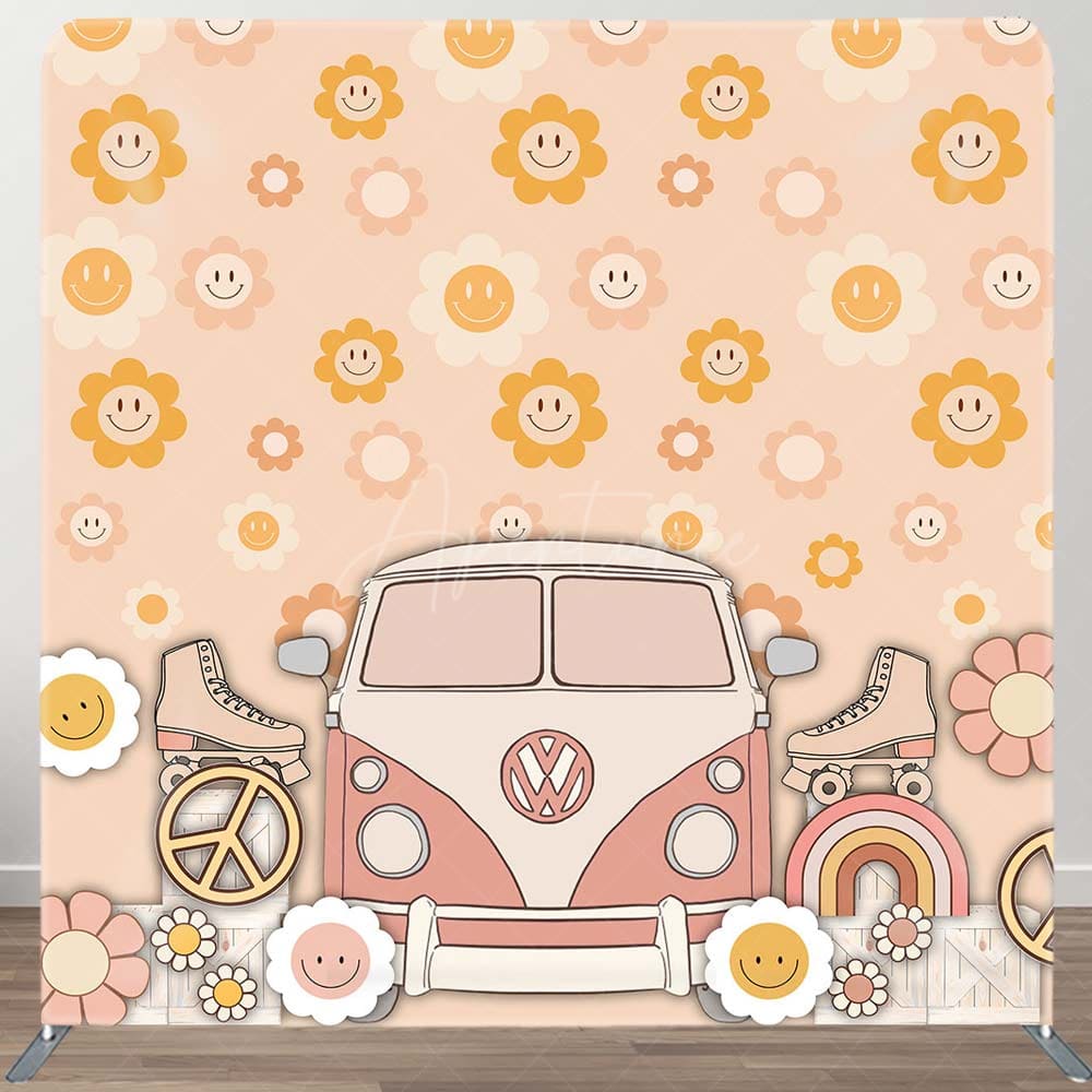 Aperturee - Aperturee Dense Sun Floral Groovy Car Tension Fabric Backdrop