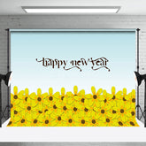 Aperturee - Aperturee Dense Yellow Floral Blue Happy New Year Backdrop
