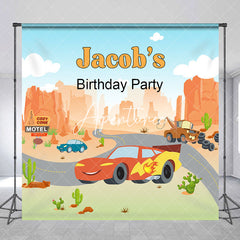 Aperturee - Aperturee Desert Road Car Custom Name Birthday Party Backdrop