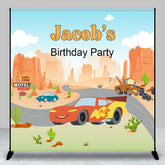 Aperturee - Aperturee Desert Road Car Custom Name Birthday Party Backdrop