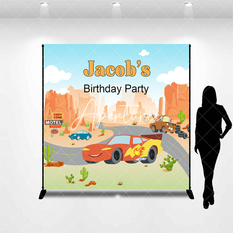 Aperturee - Aperturee Desert Road Car Custom Name Birthday Party Backdrop