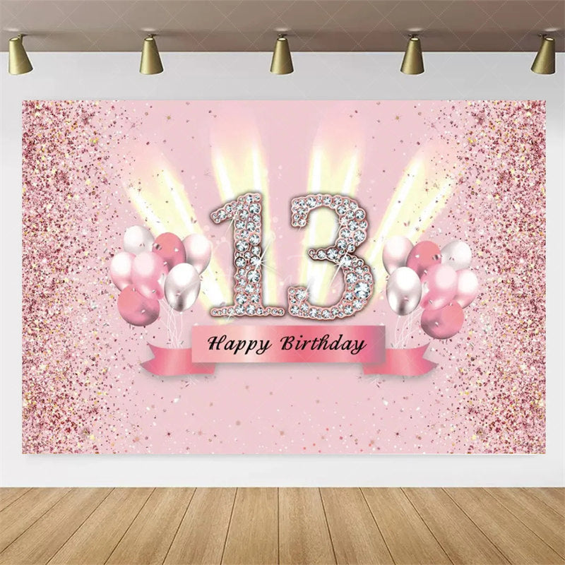 Aperturee Aperturee Diamond 13th Birthday Backdrop,Glitter Party Decor Sparkling Teen Celebration Background