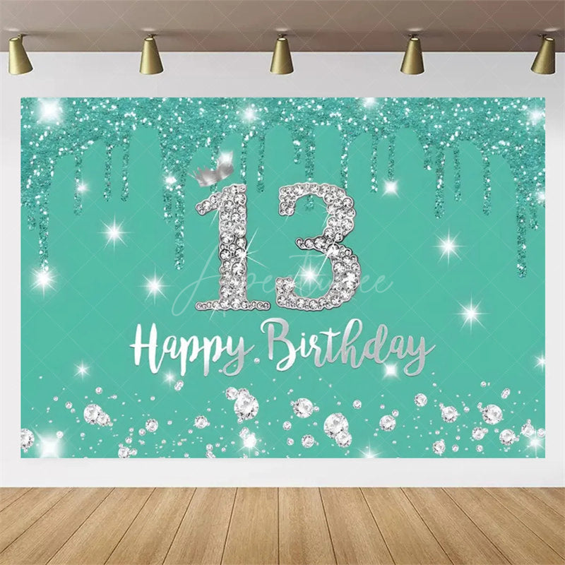 Aperturee Aperturee Diamond 13th Birthday Backdrop,Glitter Party Decor Sparkling Teen Celebration Background