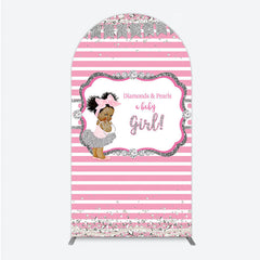 Aperturee - Aperturee Diamonds and Pearls Baby Girl Shower Arch Backdrop Pink and Silver Glitter African American Princess Theme Decor
