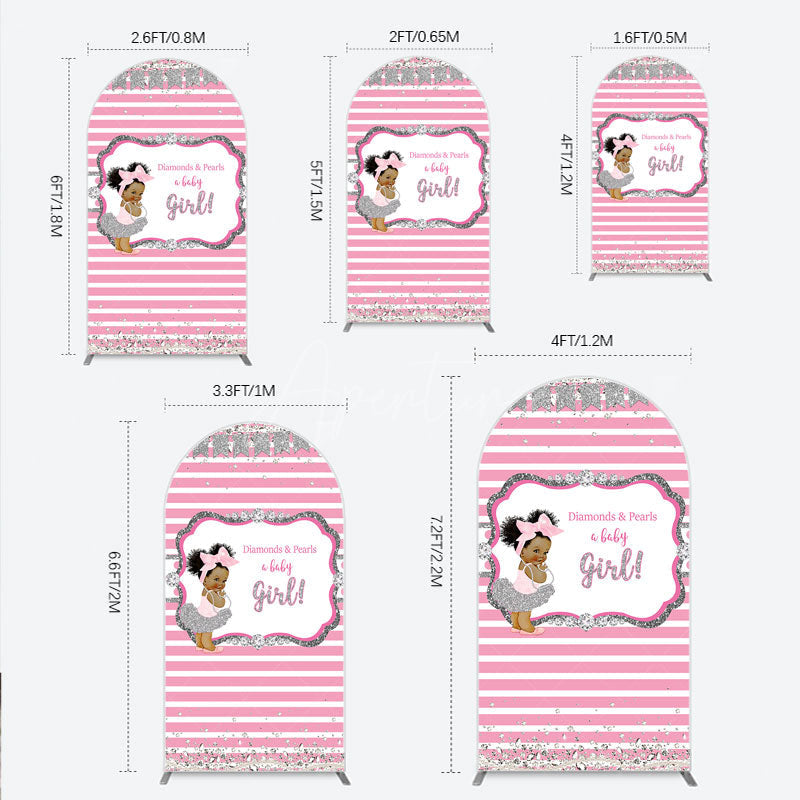 Aperturee - Aperturee Diamonds and Pearls Baby Girl Shower Arch Backdrop Pink and Silver Glitter African American Princess Theme Decor